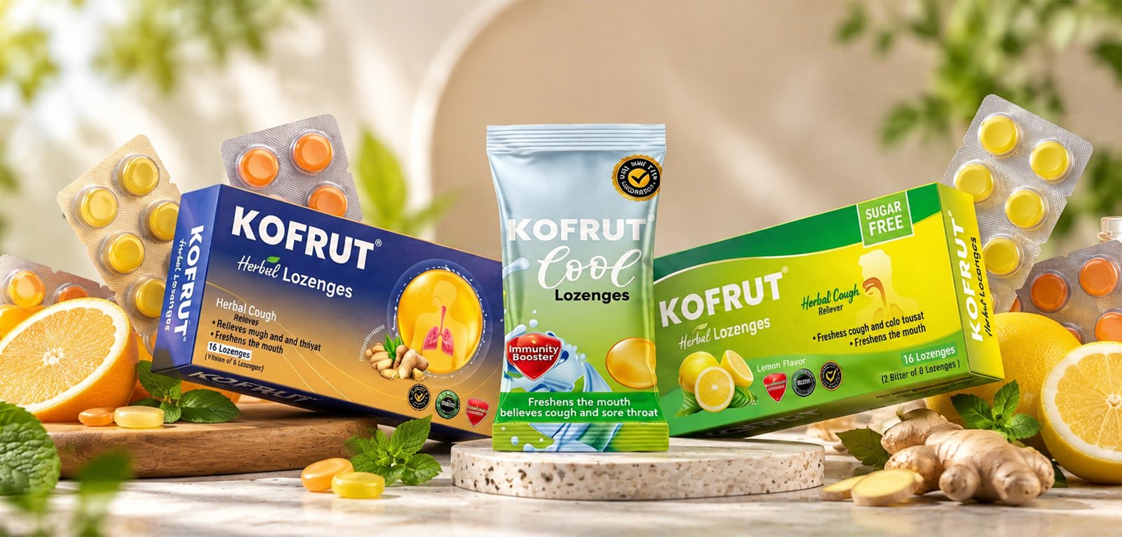Kofrut herbal, cool and sugar-free lozenges with citrus and ginger