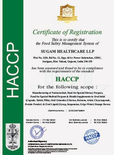 HACCP certificate of Sugam Healthcare LLP