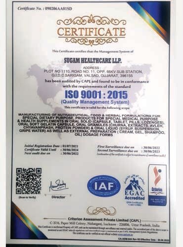ISO 9001:2015 certificate of Sugam Healthcare LLP