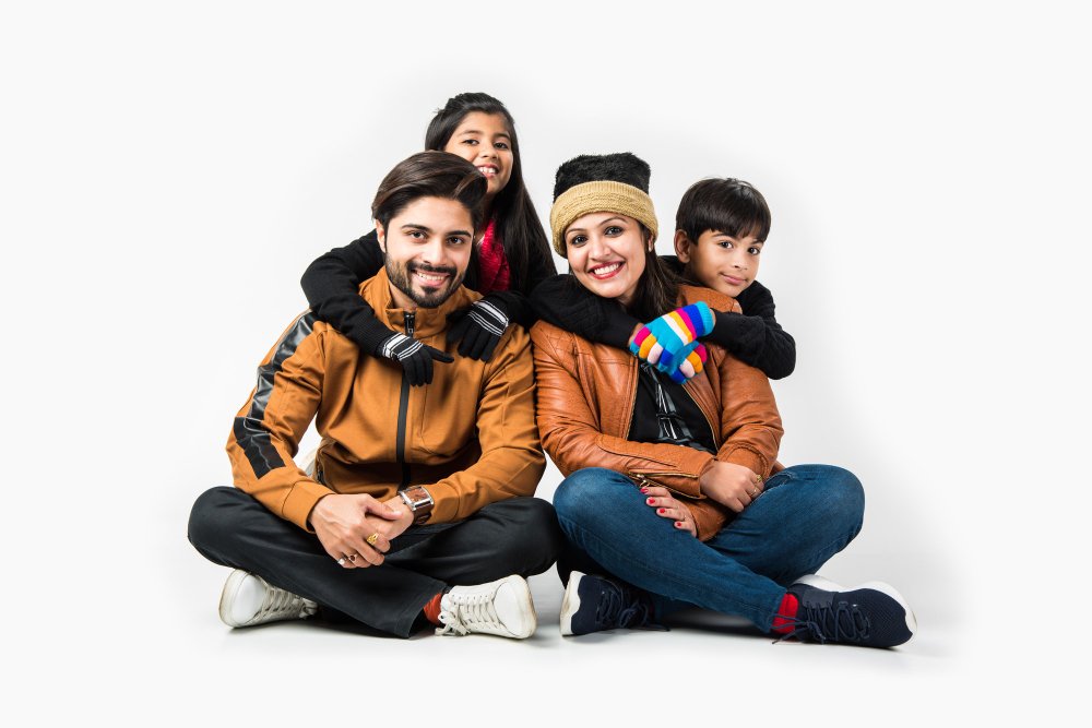 Family in warm winter clothes